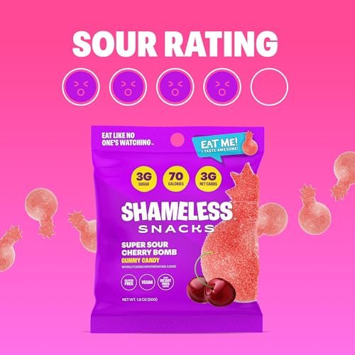 Shameless Snacks - Healthy Low Calorie Snacks, Low Carb Keto Gummies (Gluten Free Candy) - 6 Pack Sour Cherry Bomb - Image 9