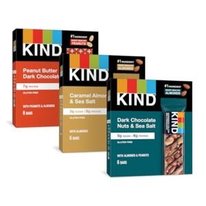 KIND Nut Bars, Favorites Variety Pack, Dark Chocolate Nuts and Sea Salt, Peanut Butter Dark Chocolate, Caramel Almond and Sea Salt, Gluten Free, Up to 7g Protein, 18 Count