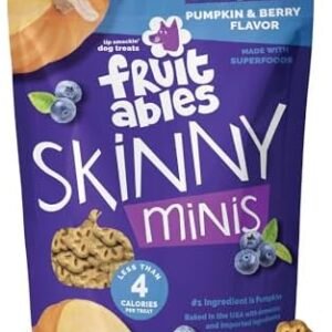 Fruitables Skinny Mini Dog Treats, Healthy Pumpkin Treat for Dogs, Low Calorie & Delicious, Puppy Training, Free of Wheat, Corn and Soy, Made in The USA, Pumpkin and Berry Flavor, 12oz