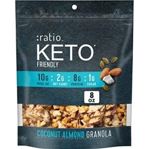 Ratio Trio Coconut Almond Granola Cereal, 1g Sugar, Keto Friendly, 8 oz Resealable Bag