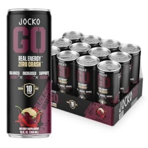 Jocko GO Energy Drink - KETO, Vitamin B12, Vitamin B6, Electrolytes, L Theanine, Magnesium- All Natural Energy Boost, Sugar Free Nootropic Monk Fruit Blend - 12 Pack (Black Cherry Vanilla)