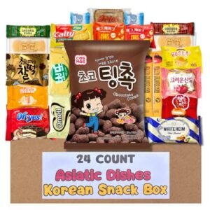 Asiatic Dishes Authentic Korean Snack Box - 24 Count Variety Pack with Cookies, Crackers, Coffee Mix & Candy - Premium Gift Care Package for Adults, Kids & College Students