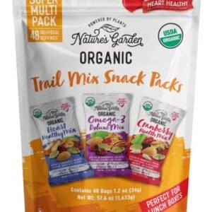 Nature's Garden Organic Trail Mix Snack Packs - Trail Mix Variety, Energy Boosting, Heart Healthy, Omega-3 Rich, Cranberries, Pumpkin Seeds, Individual Packs, Family - 1.2 Oz Bags (48 Individual Servings)