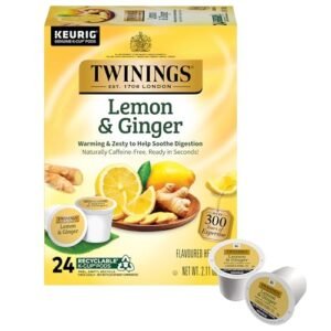 Twinings Lemon & Ginger Herbal Tea K-Cup Pods for Keurig, 24 Count (Pack of 1), Naturally Caffeine-Free, Enjoy Hot or Iced | Packaging May Vary