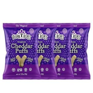 Vegan Rob's Cheddar Puffs Tasty Baked Vegan Cheese Bites - Plant-Based Healthy Snacks for Kids & Adults - Dairy Free & Gluten Free - 4 Count (3.5 Ounce)
