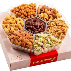 NUT CRAVINGS Gourmet Collection - Mothers Day Treats, Mixed Nuts Gift Basket in Red Gold Box (7 Assortments, 1 LB) Food Arrangement, Healthy Snack Care Package, Kosher
