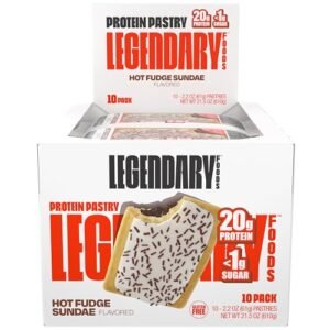 Legendary Foods 20g Protein Pastry - Low Carb Meal Replacement Bar - Low Glycemic, Gluten Free Protien Snacks - Healthy Keto Snack Box, 10x Zero Sugar Energy Bars - Bariatric Diabetic Friendly