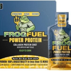Frog Fuel Power Regular Protein Shot, 15g Protein Nano-Hydrolyzed Grass Fed Collagen, Post Workout, Gluten Free, Fat & Sugar Free, 22 Amino Acids, 0 Carbs, Berry, 1 oz Packets, 24 Pack