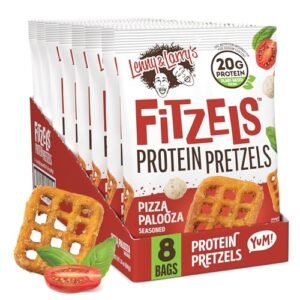 Lenny & Larry's Pizza Palooza FITZELS- Savory Pretzel Snacks Incredibly Tasty High Protein, Salty, Vegan, Kosher 20 g's of Plant Based Protein 8 (eight) Bags, 3 oz Each