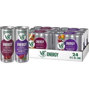 V8 +Energy Black Cherry and Pomegranate Blueberry Juice Energy Drinks, 8 fl oz Can (24 Pack)