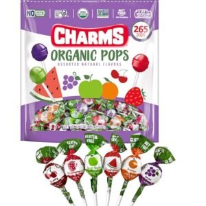 Charms Organic Pops (265 Count) – USDA Organic Fruit Candy Lollipops Made with All Natural Flavors and Ingredients – Dye-Free, Gluten- Free, Non-GMO, 3 lb Resealable Bag