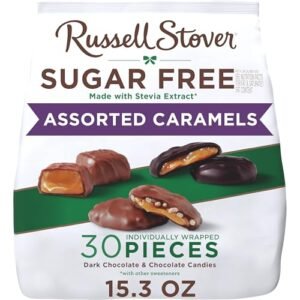 RUSSELL STOVER Sugar Free Assorted Caramels in Chocolate Candy, 15.3 oz. bag - Milk and Dark Sugar Free Chocolate