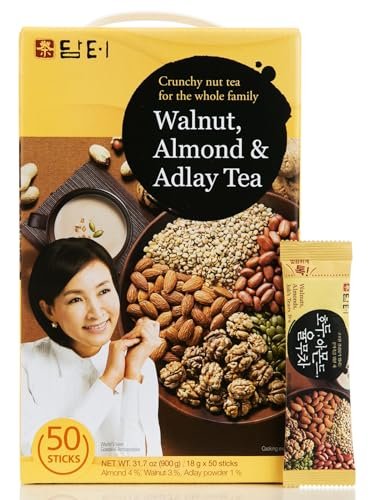 Damtuh Korean Walnut Almond Adlay (Job's Tear) Powder Meal Replacement Shake - Nutty Breakfast Drink, Misugaru, 18g x 50 Sticks (Pack of 1)