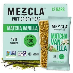 Mezcla Vegan Protein Bars, Gluten Free Snack Made with Pumpkin Seeds, Pea Protein, Organic Vanilla and Other Premium Ingredients, Healthy Snacks, Matcha Vanilla, 10g of Protein, 12 Pack
