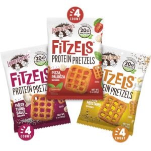 Lenny & Larry's FITZELS Variety Pack, 3 Flavors, 12 Count- Savory Pretzel Snacks Incredibly Tasty, High Protein Salty, Vegan, Kosher 20 g's of Plant Based Protein, 3 oz Each