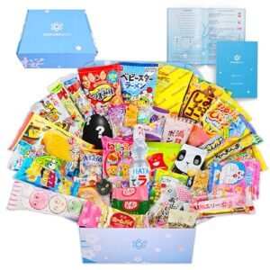 Sakura Box Japanese Candy & Snacks Dagashi Set & Pamphlet 50 Pieces Japanese Food Gift Box
