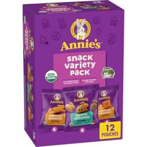 Annie's Organic Variety Pack, Cheddar Bunnies, Bunny Grahams and Cheddar Squares, 12 Pouches, 11 oz