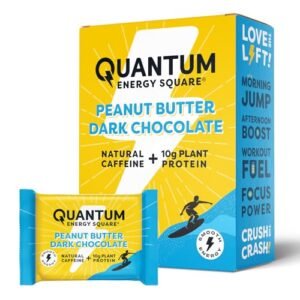 Quantum Energy Square: Energy Bar with Caffeine & 10g Protein. Delicious Healthy Snack On The Go. (Vegan, Gluten-free, Soy-free, Dairy-free) (Peanut Butter Dark Chocolate)