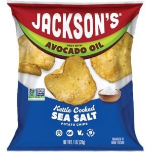 Jackson’s Potato Classic Kettle Chips with Sea Salt (1oz, Pack of 15) - Made with Premium Avocado Oil - Allergen-friendly, Gluten Free, Peanut Free, Vegan, Kosher - Shark Tank Product