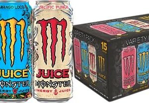 Monster Energy Juice Monster Variety Pack, Pipeline Punch, Mango Loco, Pacific Punch, Energy+Juice, Energy Drink, 16 Ounce (Pack of 15)