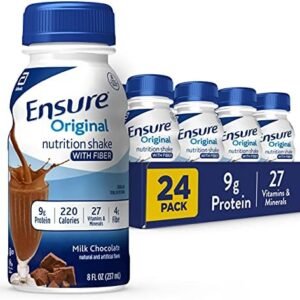 Ensure Original Milk Chocolate Nutrition Shake with Fiber| Meal Replacement Shake | Ready To Drink | 9g Protein, 27 Vitamins and Minerals | 8 fl oz - 24 Pack