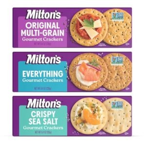 Milton's Gourmet Crackers Variety Bundle (Original Multi-Grain, Everything, Crispy Sea Salt) - Non-GMO Project Verified, Natural Ingredients, Kosher, Great for Charcuterie Boards - 8.4 Oz, Pack of 3