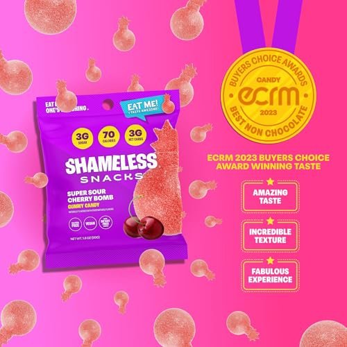 Shameless Snacks - Healthy Low Calorie Snacks, Low Carb Keto Gummies (Gluten Free Candy) - 6 Pack Sour Cherry Bomb - Image 4