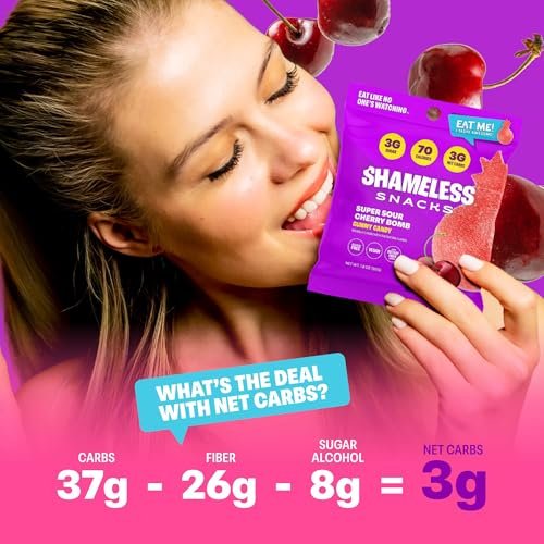 Shameless Snacks - Healthy Low Calorie Snacks, Low Carb Keto Gummies (Gluten Free Candy) - 6 Pack Sour Cherry Bomb - Image 7