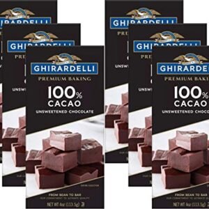Ghirardelli Chocolate Baking Bar, 100% Cacao Unsweetened Chocolate, 4-Ounce Bars (Pack of 6)