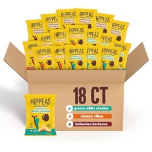 Hippeas Chickpea Puffs, Variety Pack: Groovy White Cheddar, Cheezy Vibes, Barbecue, 0.8 Ounce (Pack of 18), 3g Protein, 2g Fiber, Vegan, Gluten-Free, Crunchy, Plant Protein Snacks