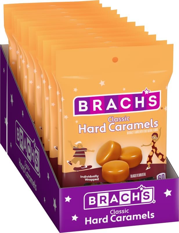 Brach's Nips Caramel Flavored Hard Candy, Individually Wrapped Candies, 3.25 Ounce Bags (Pack of 12)