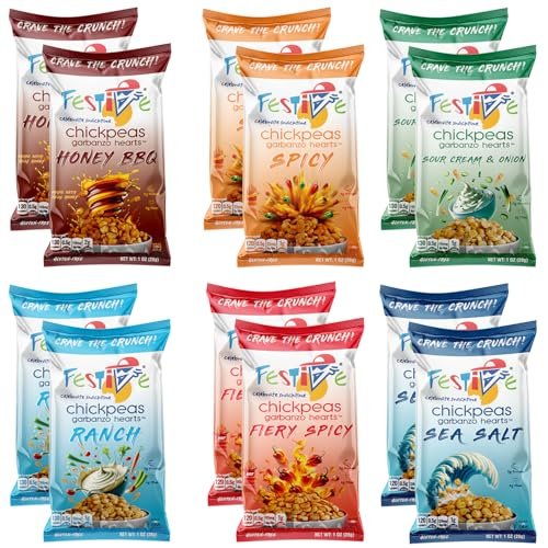Feel Festive Roasted Chickpeas Variety Snack Pack - Crunchy Balanced Macro Nut Free Healthy Garbanzo Beans - Non-GMO Vegan Soy-Free - Convenient 12 Bags