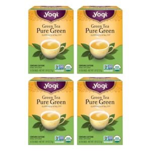 Yogi Tea Pure Green Tea - 16 Bags per Pack (4 Packs) - Organic - Supports Overall Health & Provides Antioxidants