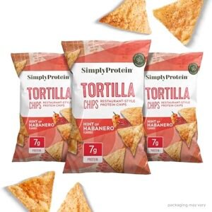 Simply Protein - Tortilla Chips, Restaurant Style Protein Chips, Hint of Habanero (3-Pack) - 7g Protein, 140 Calories, Gluten Free, Vegan - Plant Based Pea Protein Snacks - 3 Bags, 4.58oz (130g)