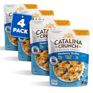 Catalina Crunch Protein Cereal | Breakfast Cereal with 10g of Protein, No Added Sugar | Gluten Free, Keto Friendly | Blueberry Muffin - 8 oz. Bag (Pack of 4) - Packaging May Vary