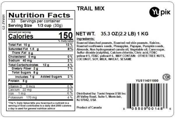 Yupik Trail Mix, 2.2 lb, A mix of peanuts, almonds, sunflower seeds, pumpkin seeds, raisins, papaya and pineapple, Pack of 1 - Image 2