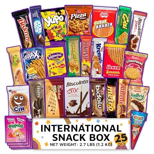 Eastanbul International Snack Box, Premium 25 Full-Size Foreign Snack Box, From Around The World International, Sweet, Savory, Chewy, Crunchy