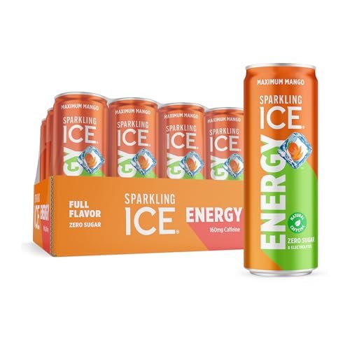 Sparkling Ice +Energy Maximum Mango 12Pk. Energy Drinks with Vitamins + Antioxidants, Zero Sugar. 12 fl oz cans.