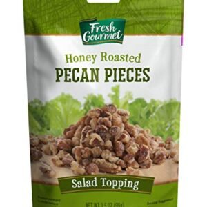 Fresh Gourmet Pecan Pieces | Honey Roasted Flavor | 3.5 Ounce | Crunchy Snack and Salad Topper