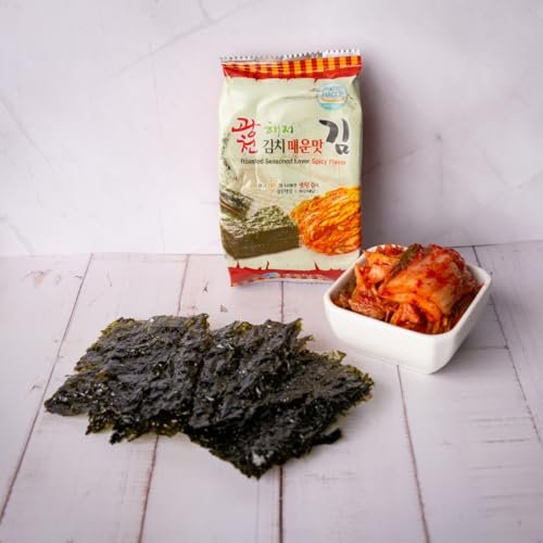 Korean Crispy Seasoned Seaweed Snacks Kimchi Spicy Sheets -12 Individual Packs 100% Natural Laver 12 Pack Roasted Nori Snack Healthy Premium Gim by Unha's Asian Snack Box - Image 5