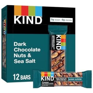 KIND Snack Bars, Dark Chocolate Nuts & Sea Salt, 5g Sugar | 6g Protein, Gluten Free Bars, 1.4 OZ, 12 Count