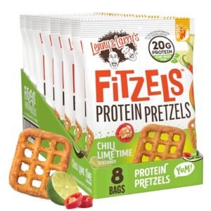 Lenny & Larry's FITZELS Protein Pretzels (Chilli Lime Time) 8 Individual Bags 3 oz Each – High Protein Snacks with 20g of Plant Based Protein – Healthy Vegan Kosher Keto Pretzels – Delicious Salty Taste