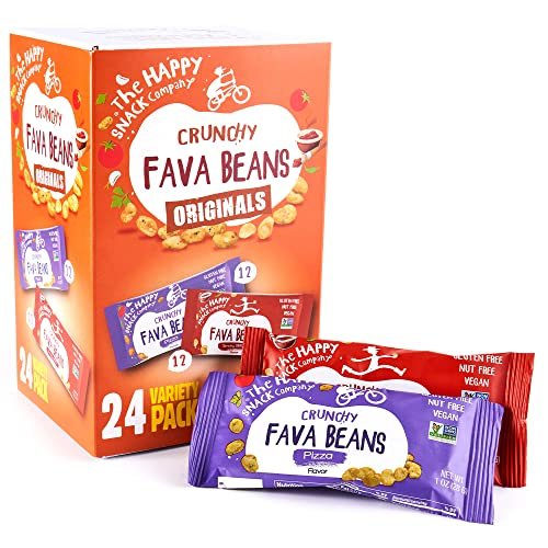 The Happy Snack Company Fava Beans Variety Pack 24 x 1 oz (Smoky BBQ Flavor and Pizza Flavor).Gluten free. Nut free. Dairy free. Non-GMO and Vegan. 5g Protein & 130 Cals.