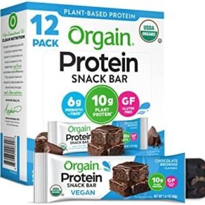 Orgain Organic Vegan Protein Bars, Chocolate Brownie - 10g Plant Based Protein, Low Calorie Healthy Snacks, No Lactose or Soy Ingredients, Gluten Free, Non-GMO - 1.41 Oz (Pack of 12)