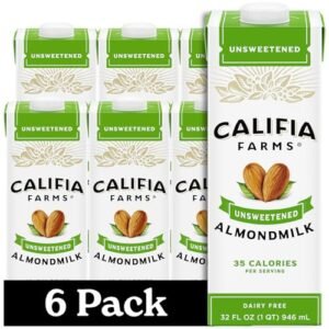 Califia Farms - Unsweetened Almond Milk, 32 Oz (Pack of 6), Dairy Free, Vegan, Plant Based, Keto Food, Shelf Stable, Vegan, Gluten Free, Non GMO, Sugar Free, High Calcium, Smoothie