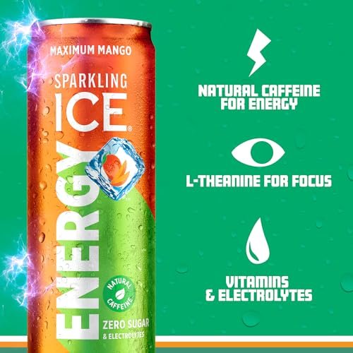 Sparkling Ice +Energy Maximum Mango 12Pk. Energy Drinks with Vitamins + Antioxidants, Zero Sugar. 12 fl oz cans. - Image 3