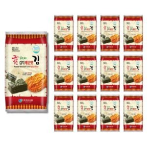 Korean Crispy Seasoned Seaweed Snacks Kimchi Spicy Sheets -12 Individual Packs 100% Natural Laver 12 Pack Roasted Nori Snack Healthy Premium Gim by Unha's Asian Snack Box