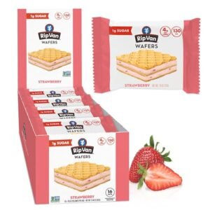 Rip Van Strawberry Keto Wafer Cookies - Healthy Vegan Snacks - Non GMO, Low Sugar (1g), Low Calorie - 16 Count